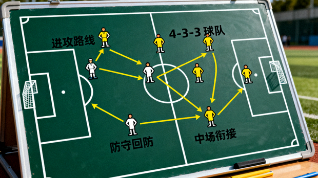 战术分析板上标注球队阵型与跑动路线的示意图
